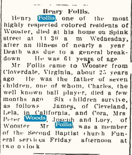 1910 - James Henry Follis dies in his home.